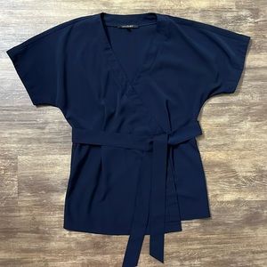 Lemon Tart Navy Wrap Front Tie Top